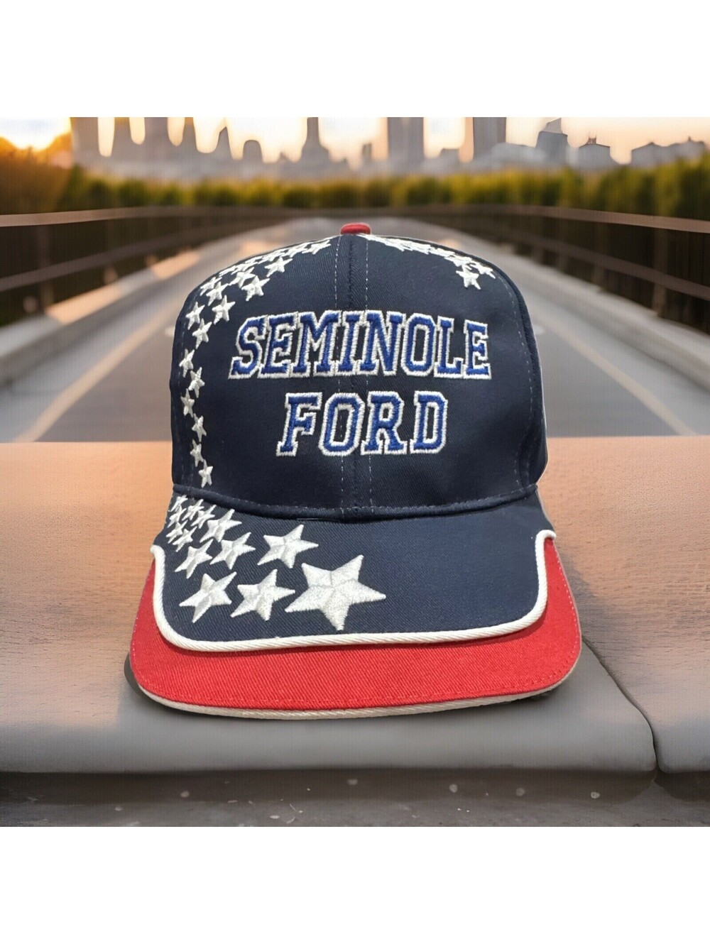 Seminole Ford 150 Car Truck Dealership Oklahoma Red White Blue Flag Baseball Cap